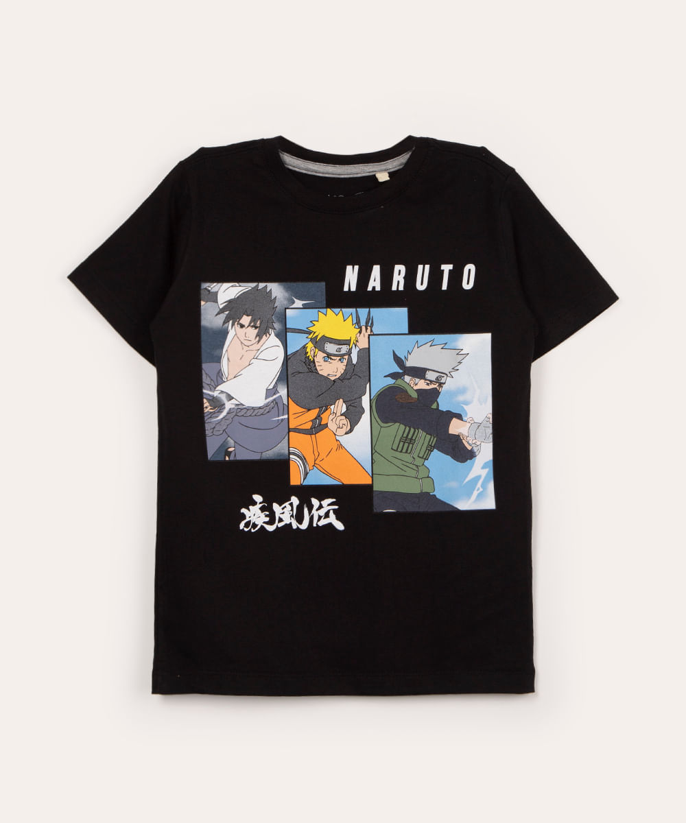 camiseta infantil manga curta naruto preto