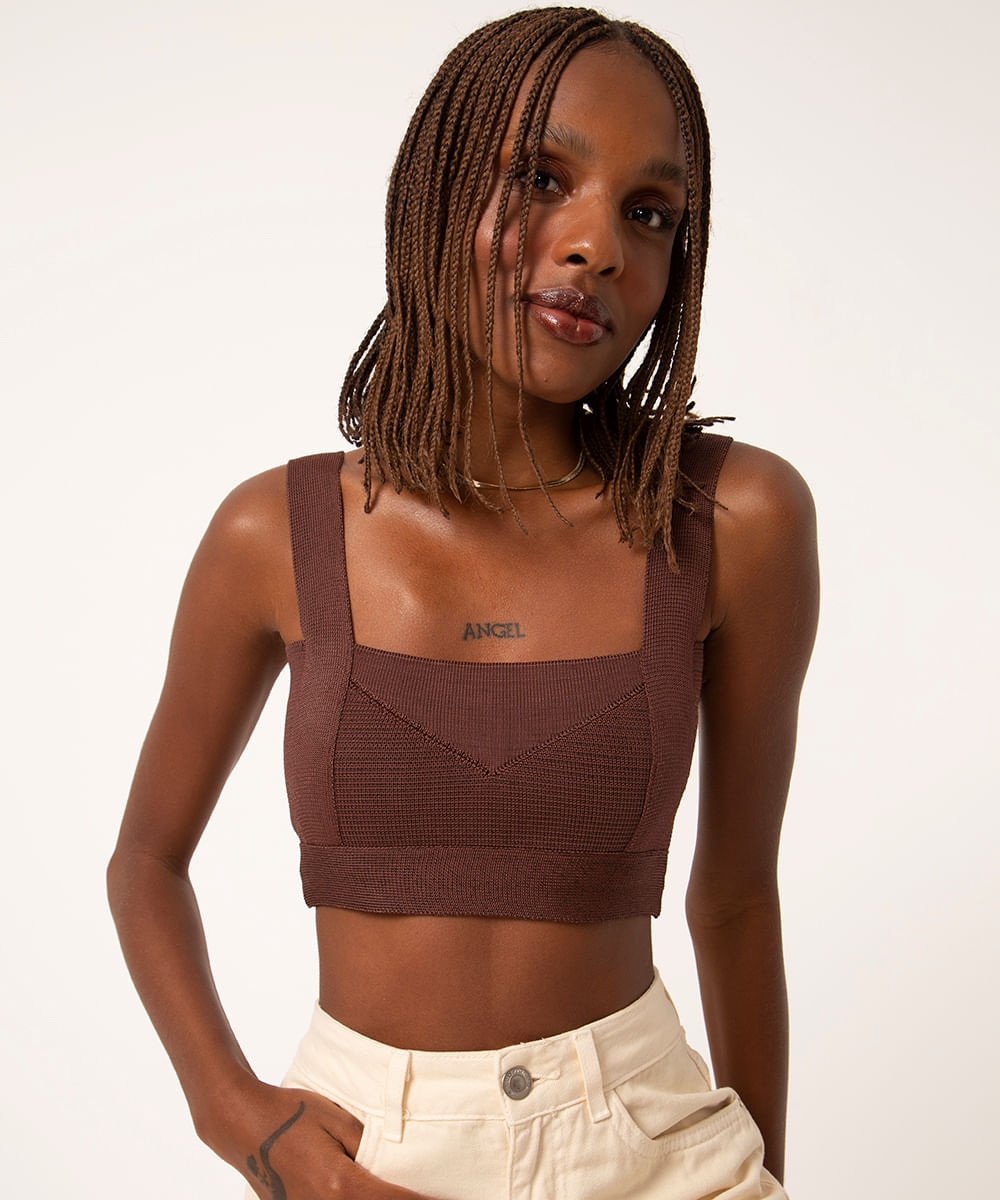 top cropped de bandagem marrom