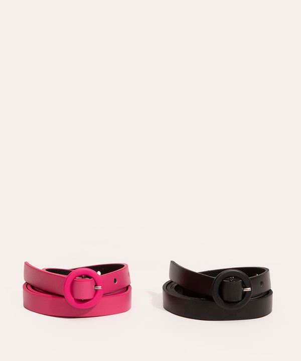 kit de 2 cintos finos com fivela redonda forrada rosa 85CM