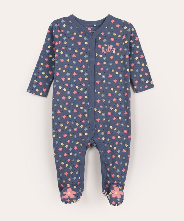 macacão infantil longo floral elefante azul 9-12