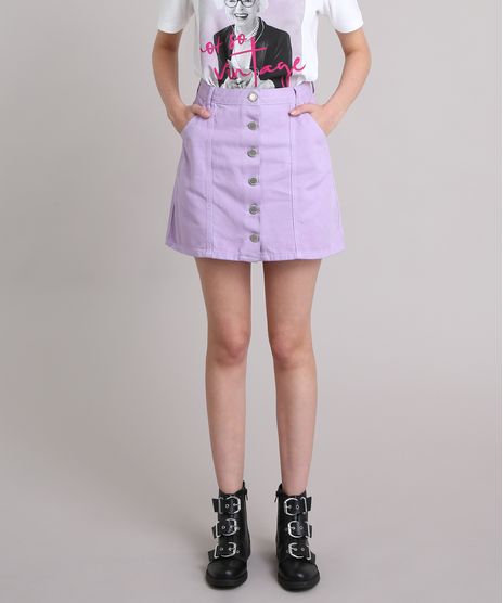 Saia-Cintura-Alta-de-Sarja-com-Botoes-Lilas-9251627-Lilas_1