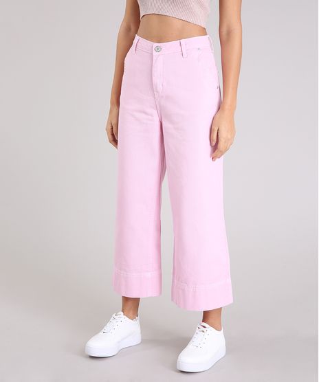 Calca-Jeans-Feminina-Pantacourt-Cintura-Alta-Rosa-9264227-Rosa_1