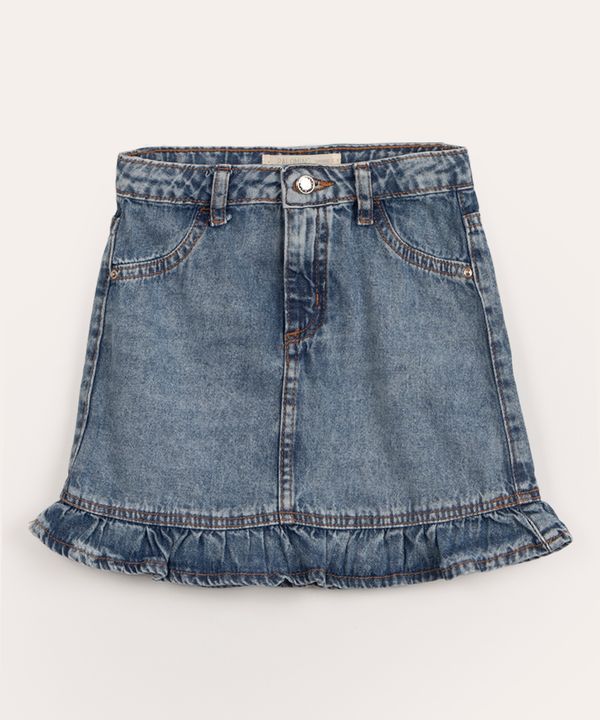 saia infantil jeans com babado azul médio 10