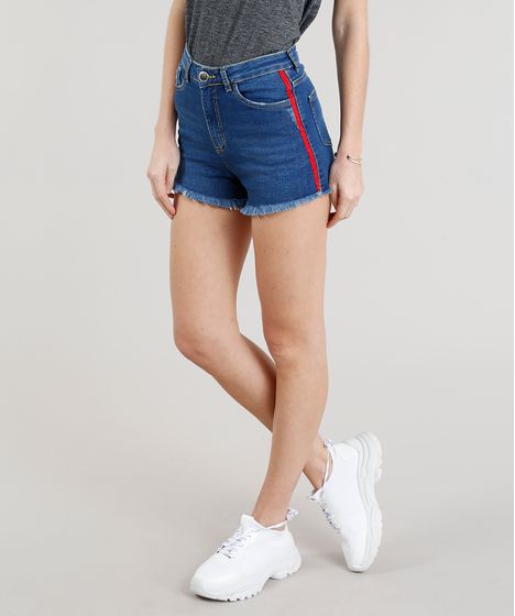 short jeans feminino com listra lateral