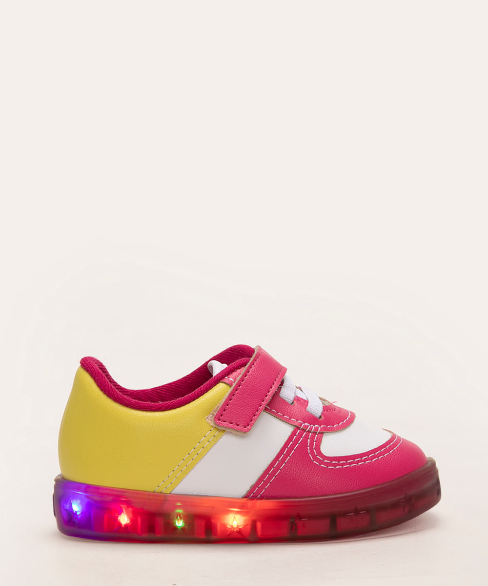 tênis infantil com velcro e luz molekinha pink