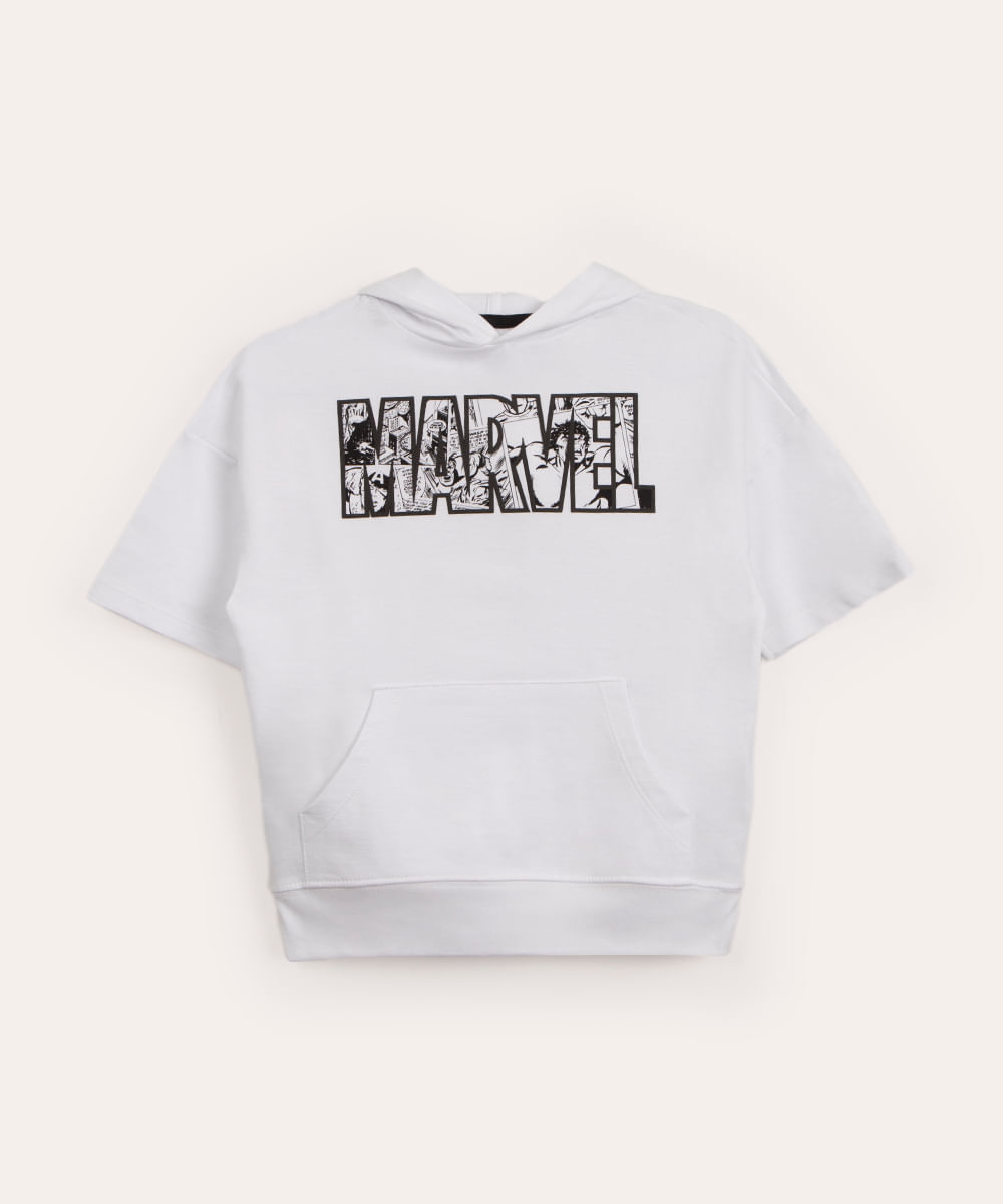 camiseta infantil oversized em capuz marvel off white