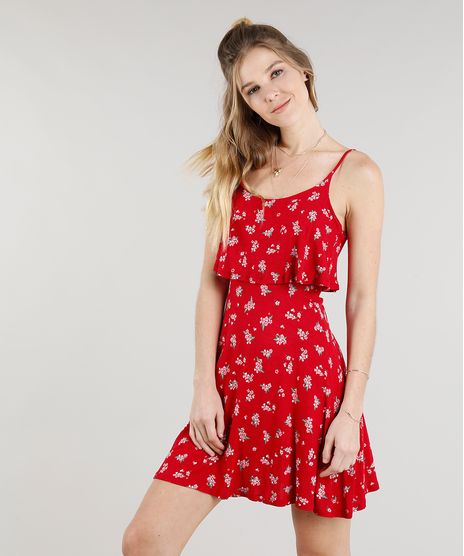 Vestido-Feminino-Curto-Estampado-Floral-com-Babado-Vermelho-9299004-Vermelho_1