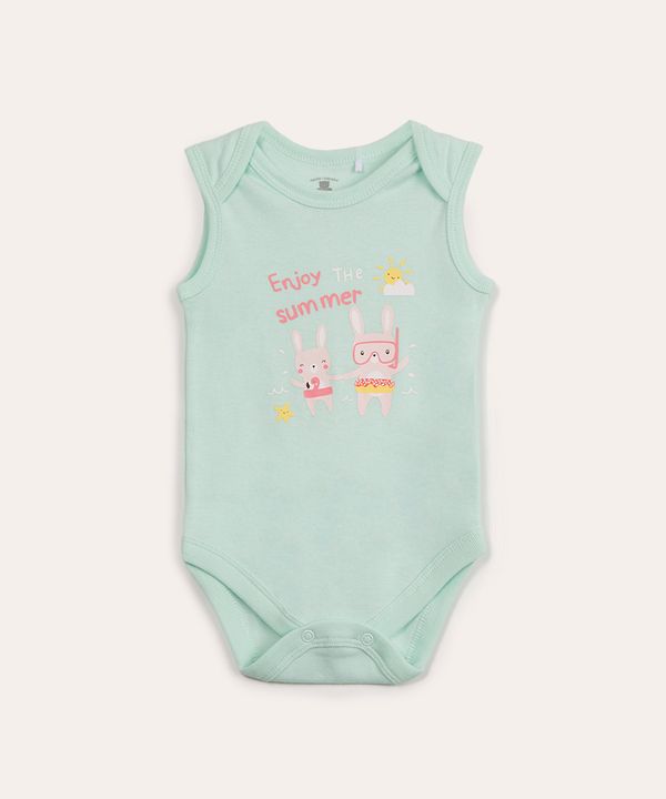 body infantil sem manga coelhos verde 6-9
