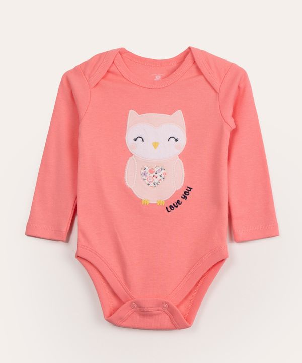 body infantil manga longa coruja rosa escuro 0-3