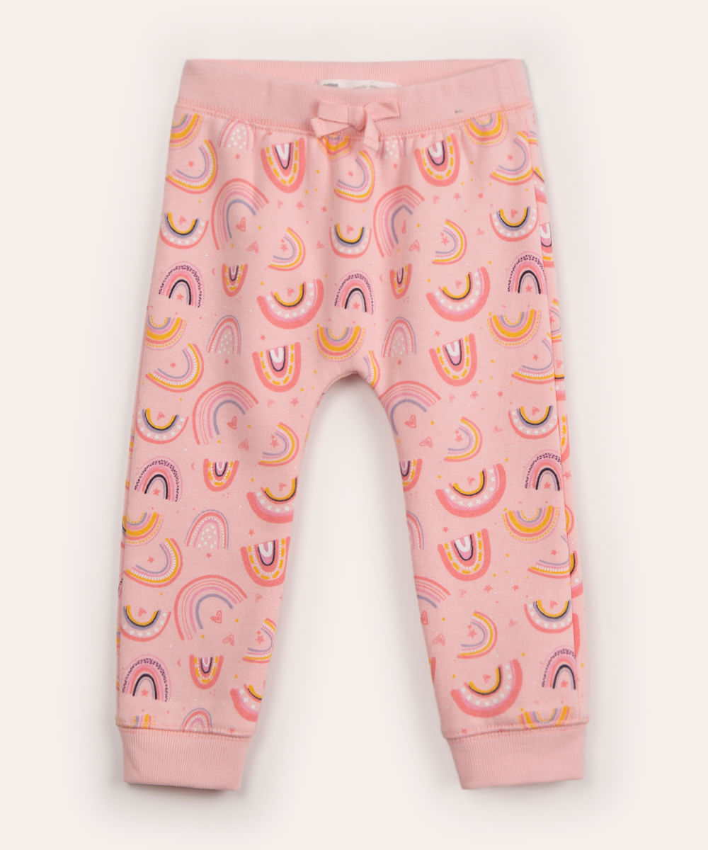 calça infantil de moletom arco-íris rosa claro