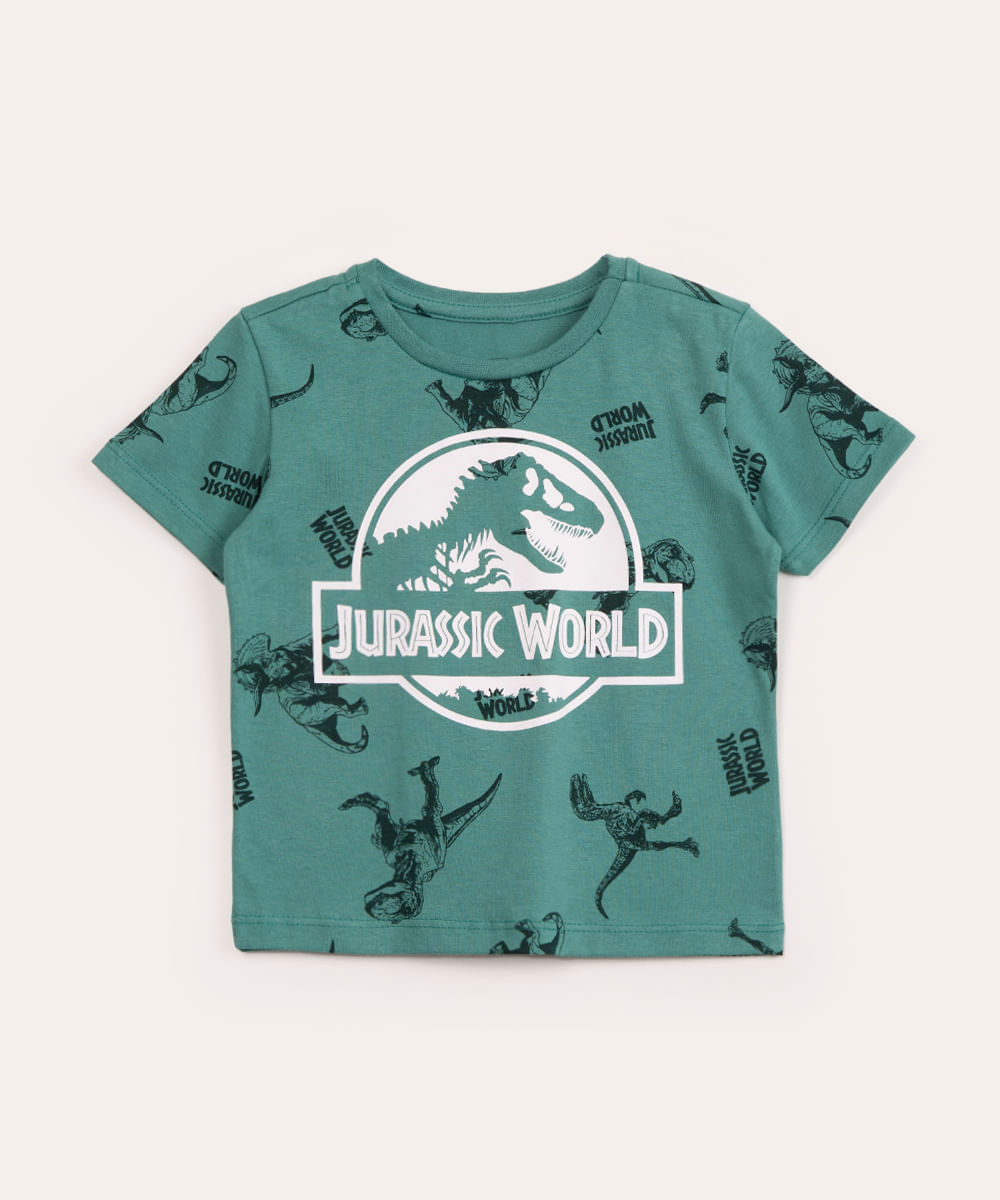 camiseta infantil de algodão jurassic world verde