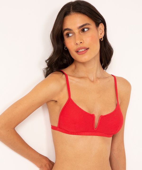 biquíni top texturizado decote v com proteção uv50 vermelho P