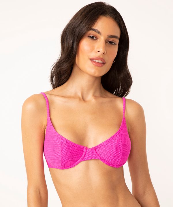 biquíni top meia taça texturizado com proteção uv50 rosa G