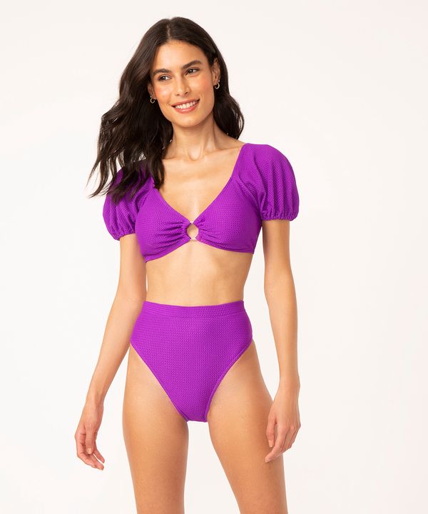 biquíni calcinha hot pant texturizada com proteção uv50 roxo PP