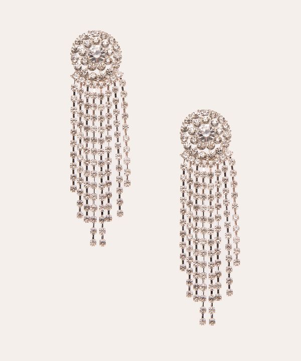 brincos de strass com franjas prateado Único