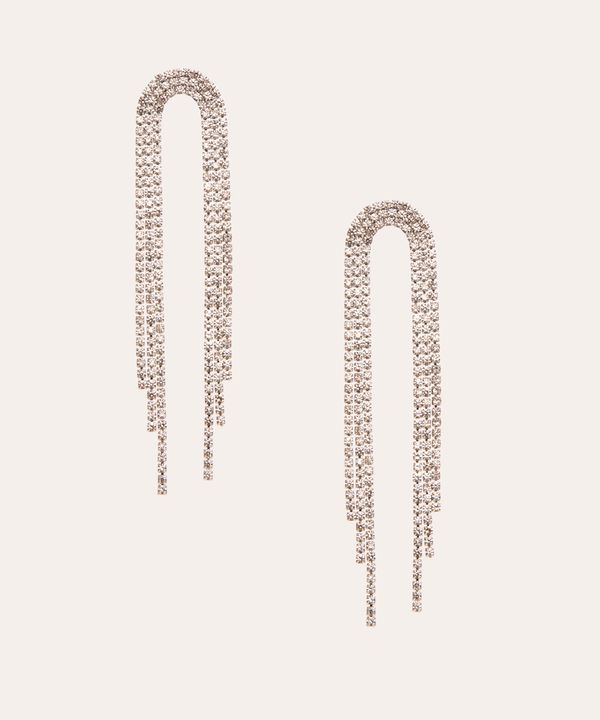 brincos de strass com franjas prateado Único