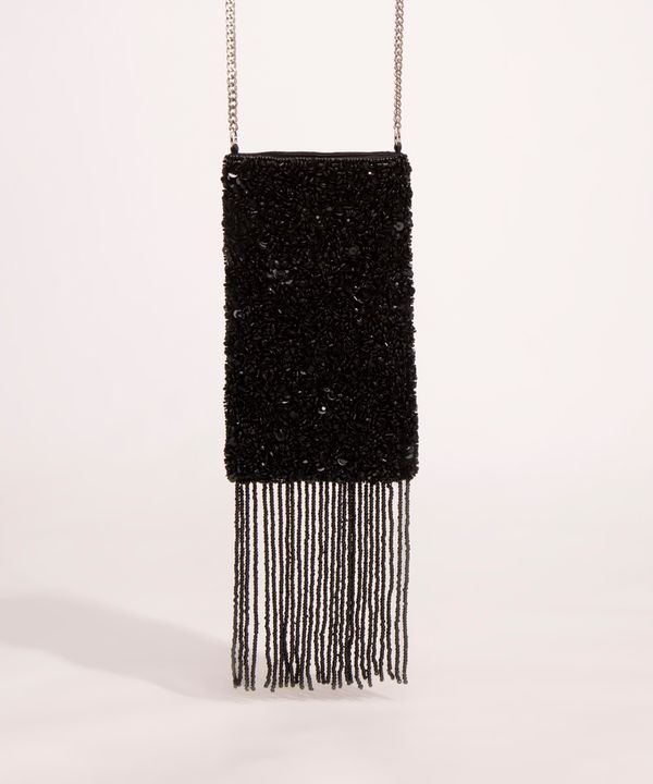 bolsa phone bag bordada com paetês preto Único