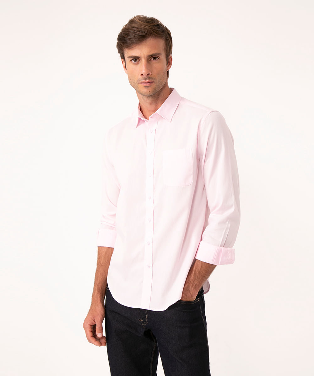 camisa comfort listrada manga longa rosa claro