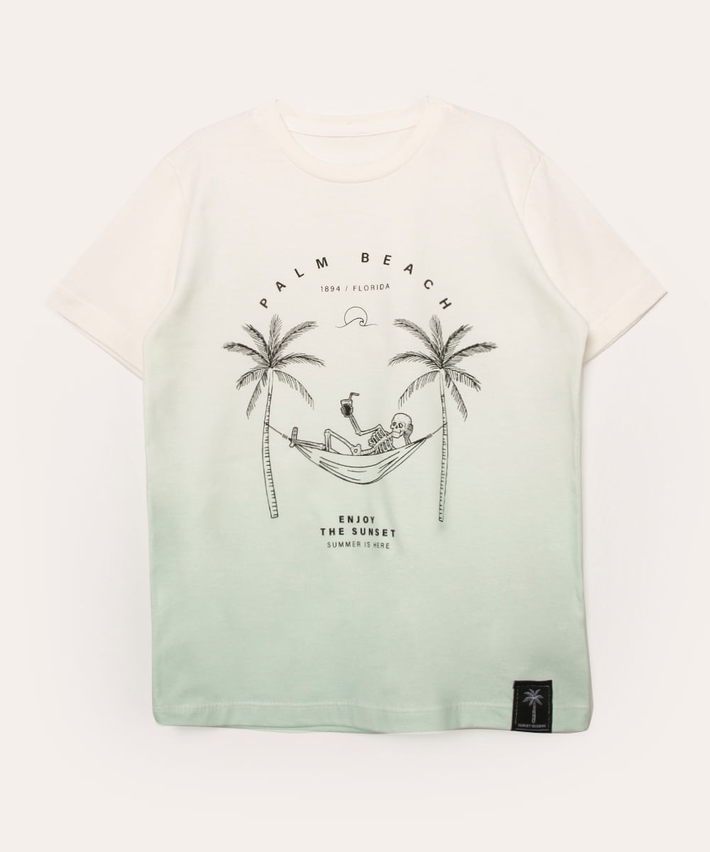 camiseta infantil manga curta esqueleto off white