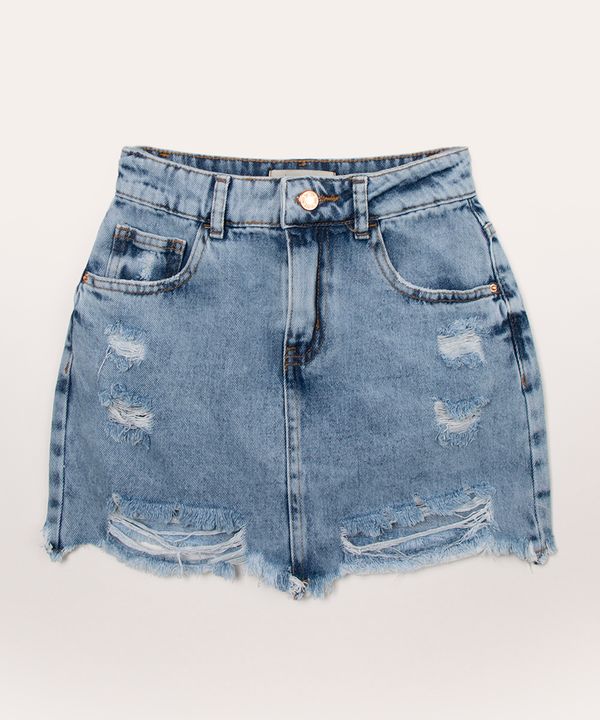 saia juvenil jeans destroyed azul claro 14