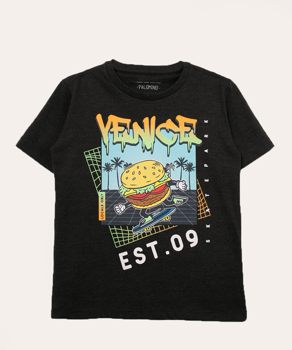 camiseta infantil manga curta venice preto mescla