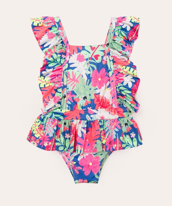 maiô infantil floral com babado e proteção uv50 multicor 4