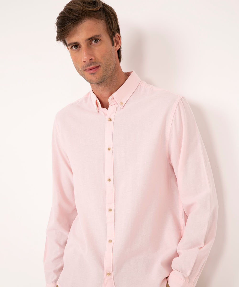 camisa comfort oxford manga longa ROSA CLARO