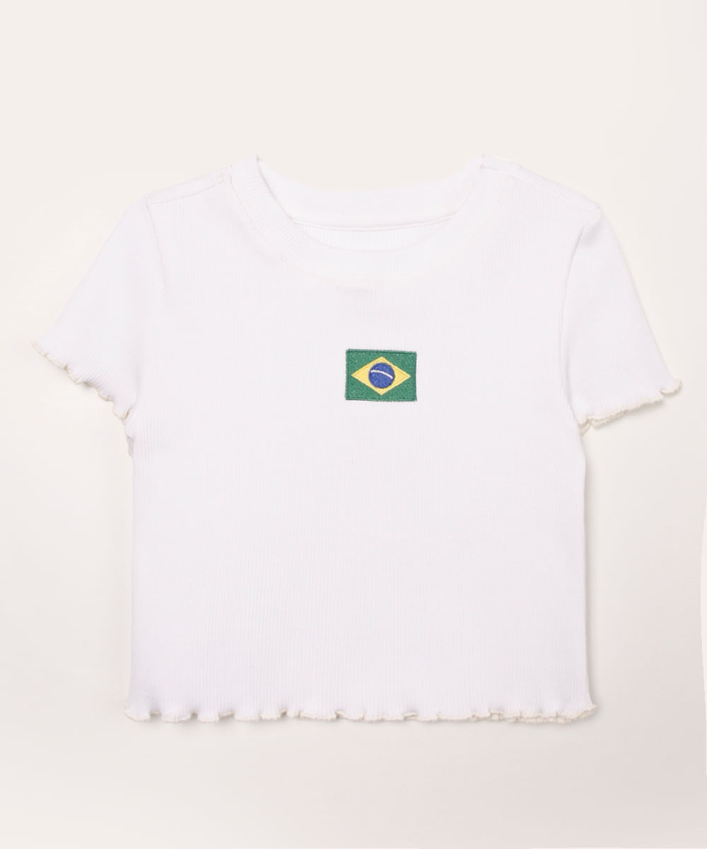 blusa infantil canelada manga curta brasil off white