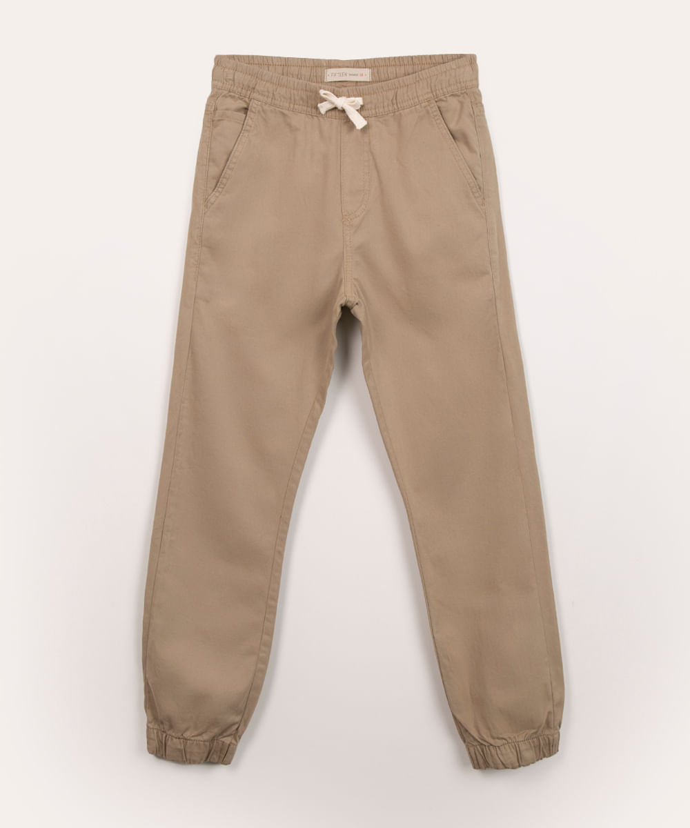 calça juvenil de sarja jogger kaki