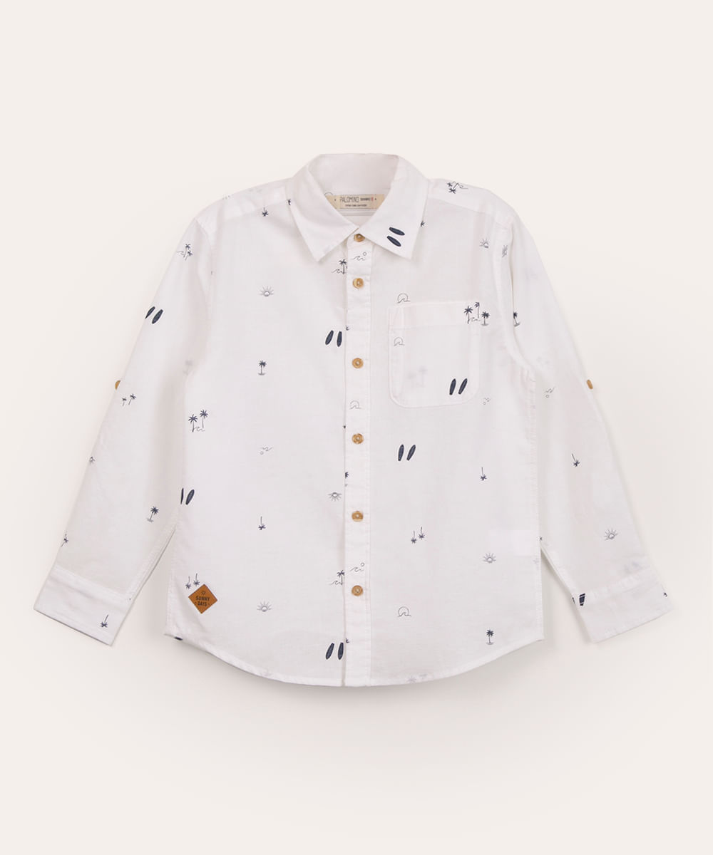 camisa infantil manga longa coqueiro branco