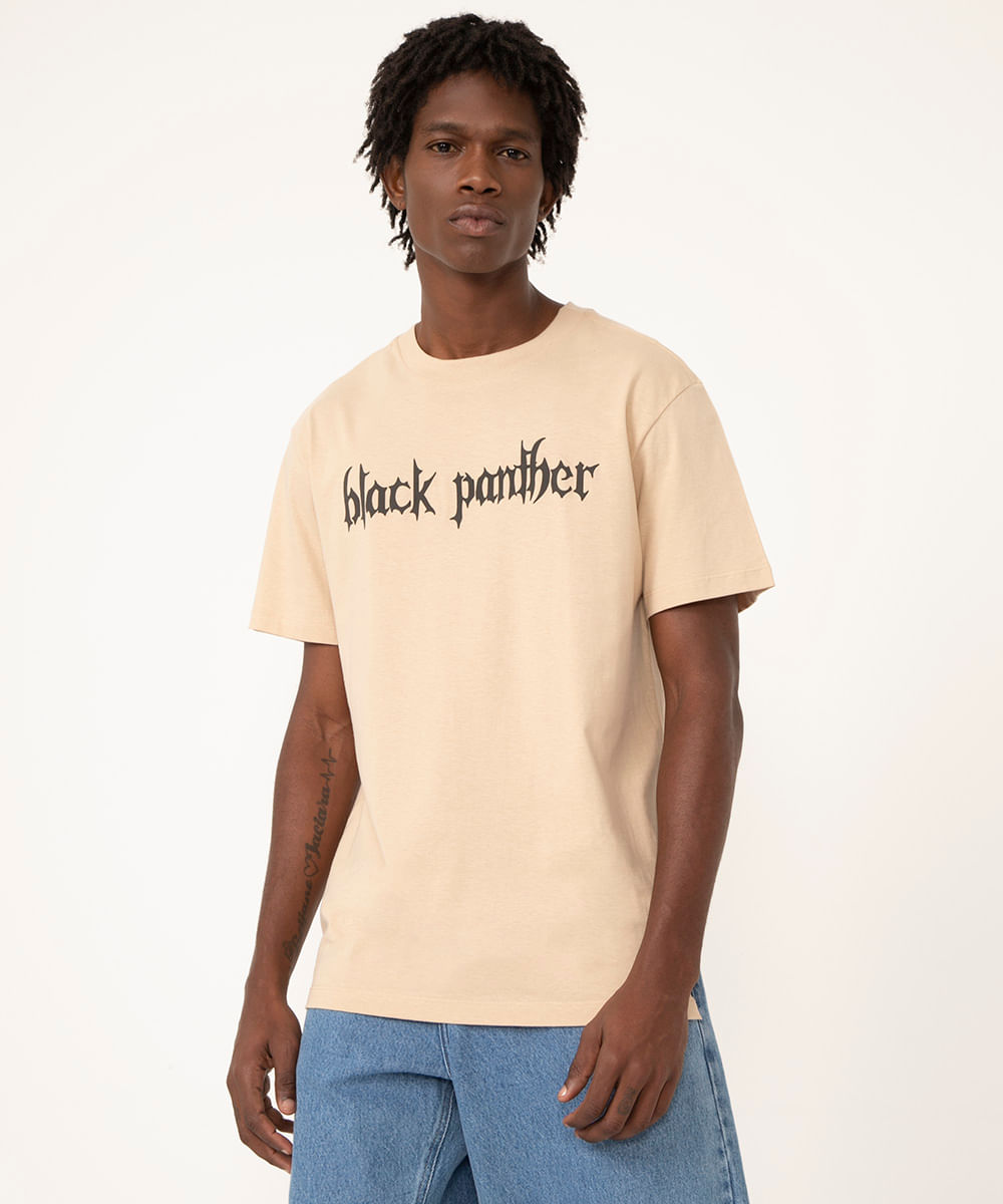 camiseta de algodão manga curta black panther bege claro