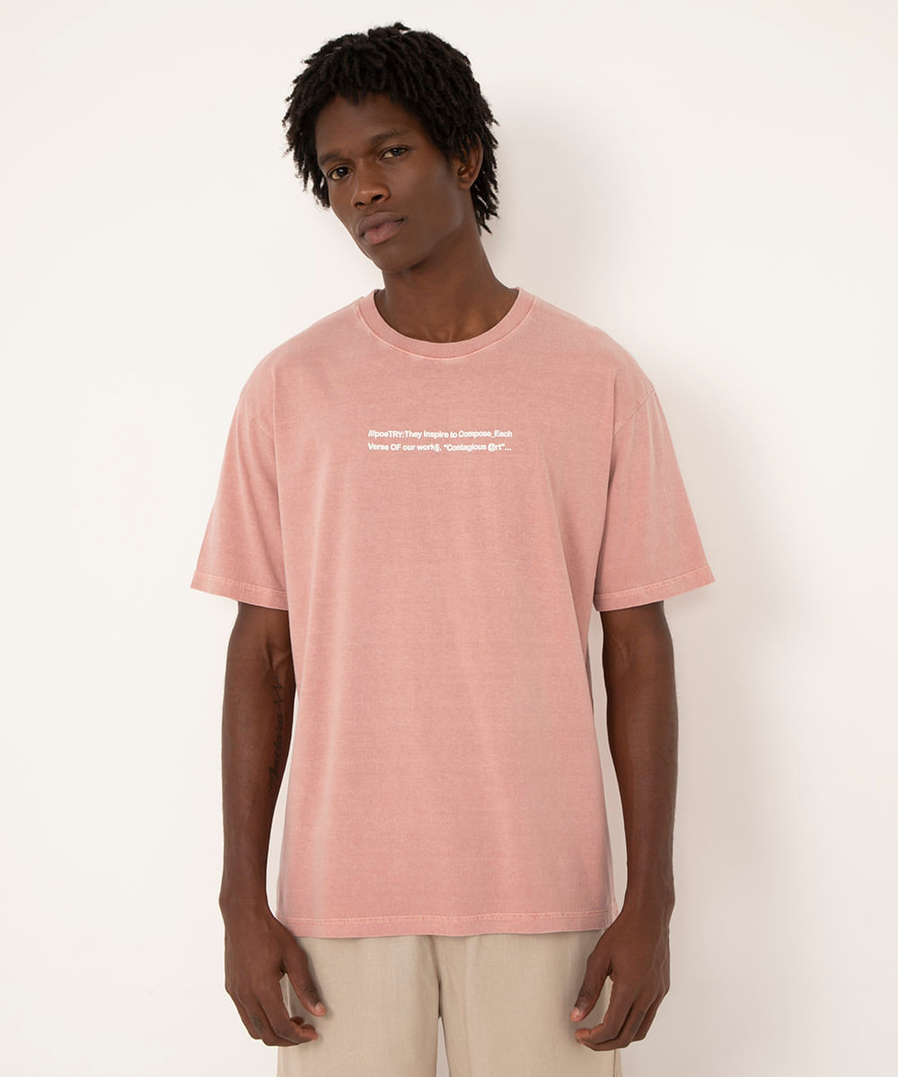 camiseta de algodão manga curta poetry rosa médio