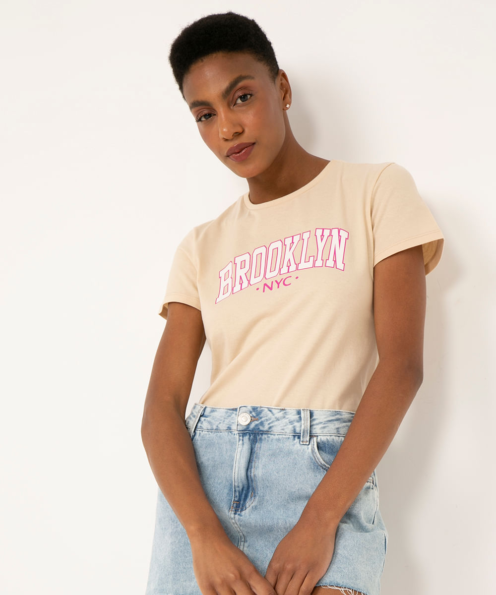 camiseta de algodão manga curta brooklyn bege claro