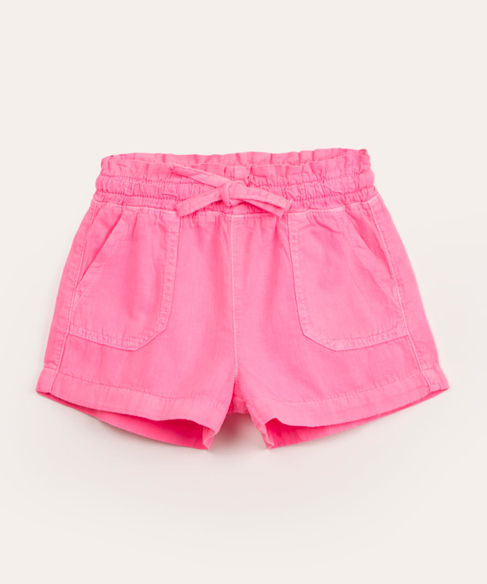 short infantil cós com cordão rosa