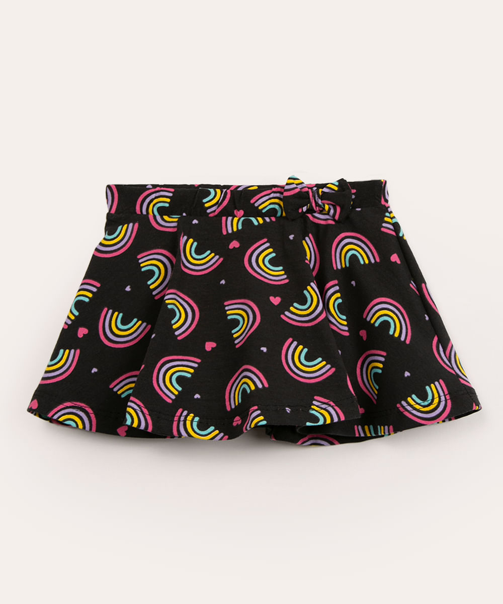 short saia infantil com laço arco-íris preto