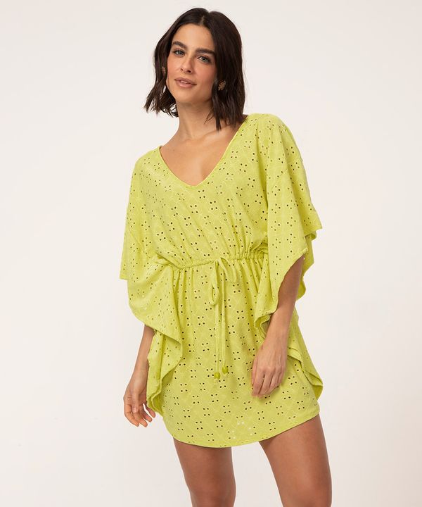 saída de praia kaftan curto de laise com amarração verde lima G