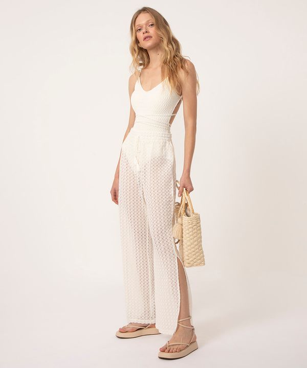 calça de renda saída de praia off white PP