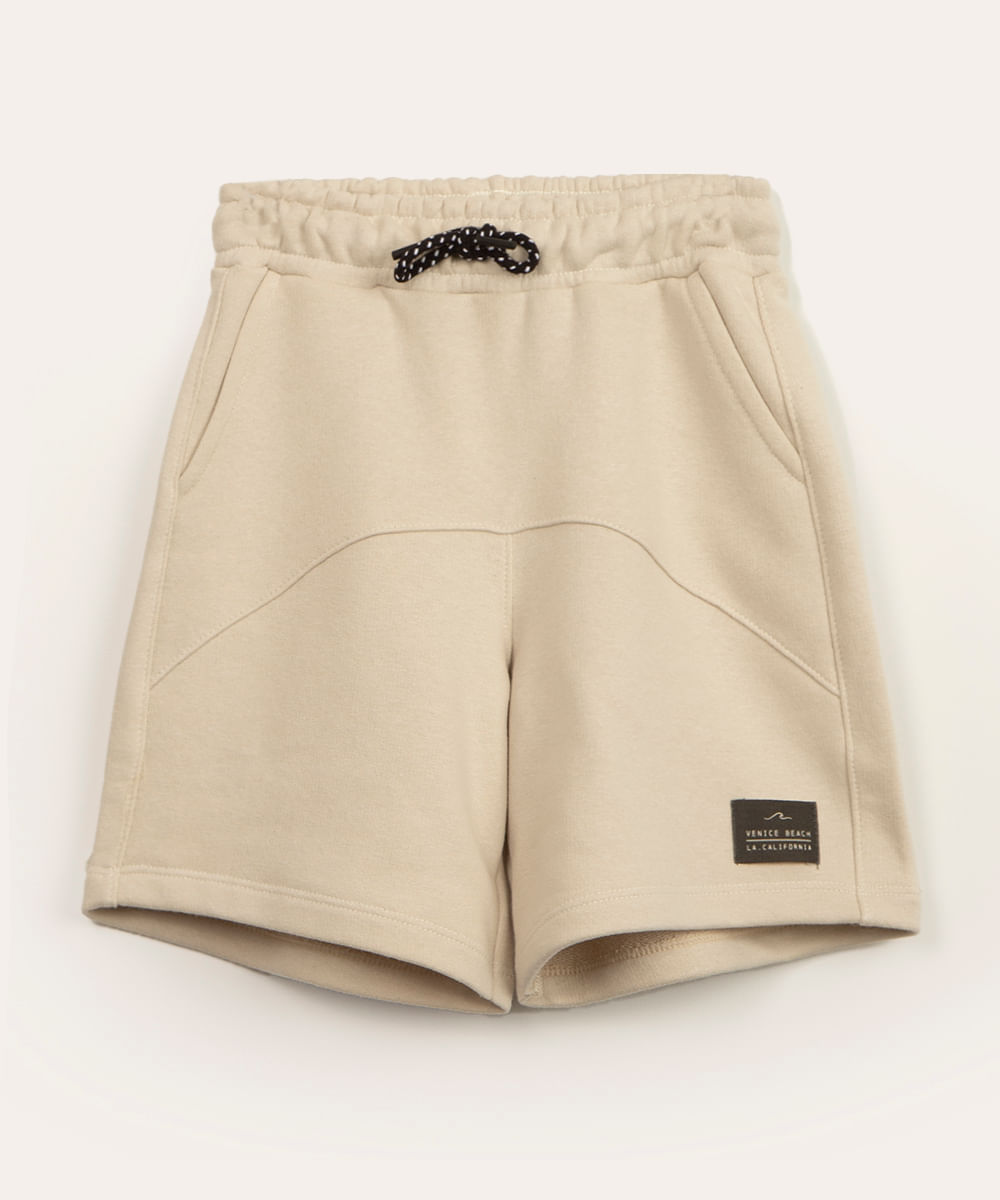 bermuda de moletom infantil com recorte bege