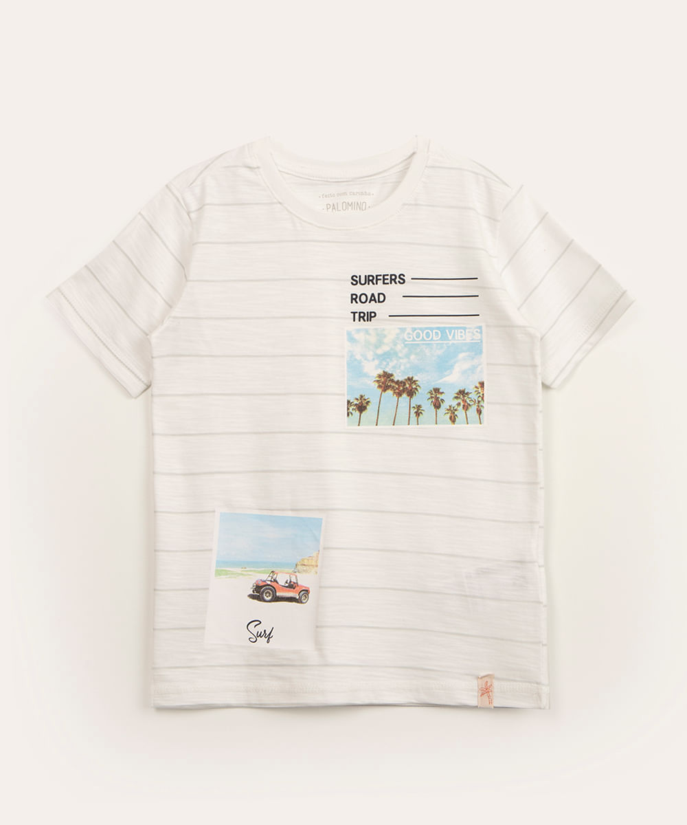 camiseta infantil manga curta cartão postal off white