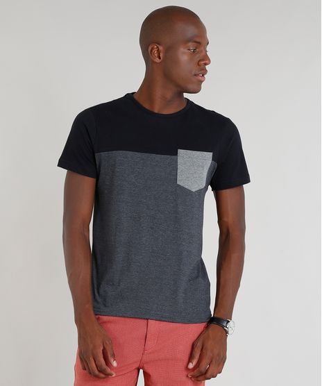 Camiseta-Masculina-com-Recorte-e-Bolso-Manga-Curta-Gola-Careca-Cinza-Mescla-Escuro-8460361-Cinza_Mescla_Escuro_1