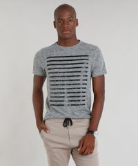 Camiseta-Masculina-Slim-Fit-com-Listras-Manga-Curta-Gola-Careca-Cinza-Mescla-9138784-Cinza_Mescla_1