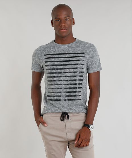 Camiseta-Masculina-Slim-Fit-com-Listras-Manga-Curta-Gola-Careca-Cinza-Mescla-9138784-Cinza_Mescla_1