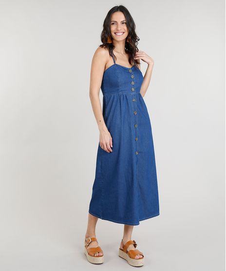 Vestido-Jeans-Feminino-Midi-de-Botoes-Alcas-Finas-Azul-Medio-9337583-Azul_Medio_1