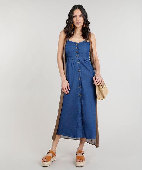 vestido jeans midi justo