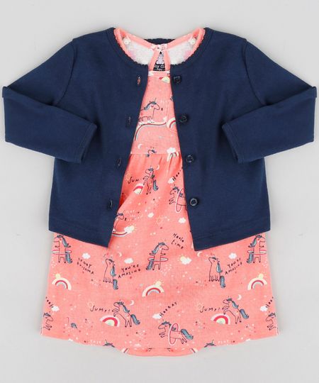 Conjunto-Infantil-de-Body-Vestido-Estampado-de-Unicornios-Coral---Cardigan-Azul-Marinho-9114252-Azul_Marinho_1