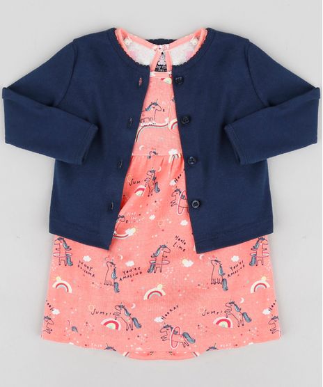 Conjunto-Infantil-de-Body-Vestido-Estampado-de-Unicornios-Coral---Cardigan-Azul-Marinho-9114252-Azul_Marinho_1