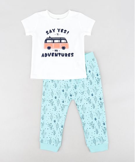 Conjunto-Infantil-de-Camiseta---Calca-em-Moletom-Estampada-de-Cactos-Verde-Agua-9123457-Verde_Agua_1