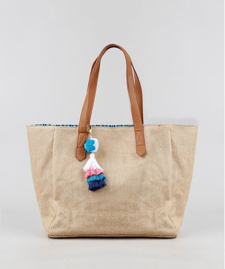Bolsa-de-Praia-Feminina-Shopper-de-Palha-com-Pompom-e-Tassel-Bege-9266802-Bege_1
