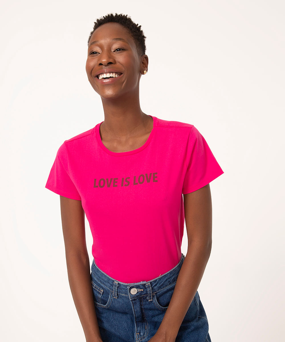 camiseta de algodão manga curta love pink