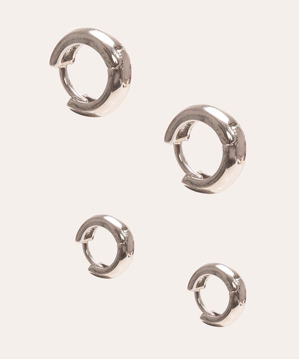 kit de 2 brincos de argola prateado Único